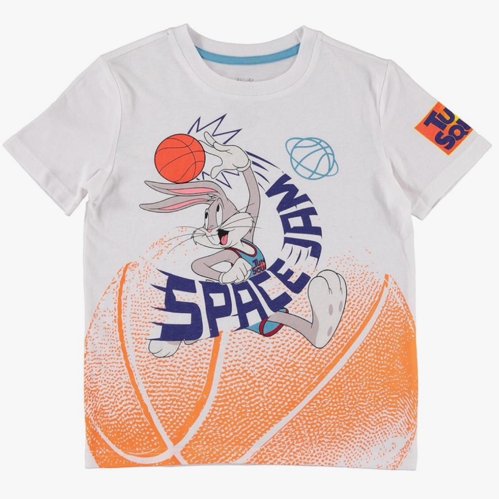 SPACE JAM • White/Multi Bugs Bunny Basketball Short Sleeve Tee, 14/16
